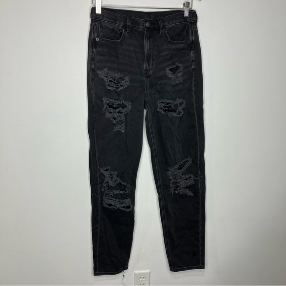 American Eagle Outfitters relaxed mom jeans black distressed 6 X-long trendy - Picture 1 of 8